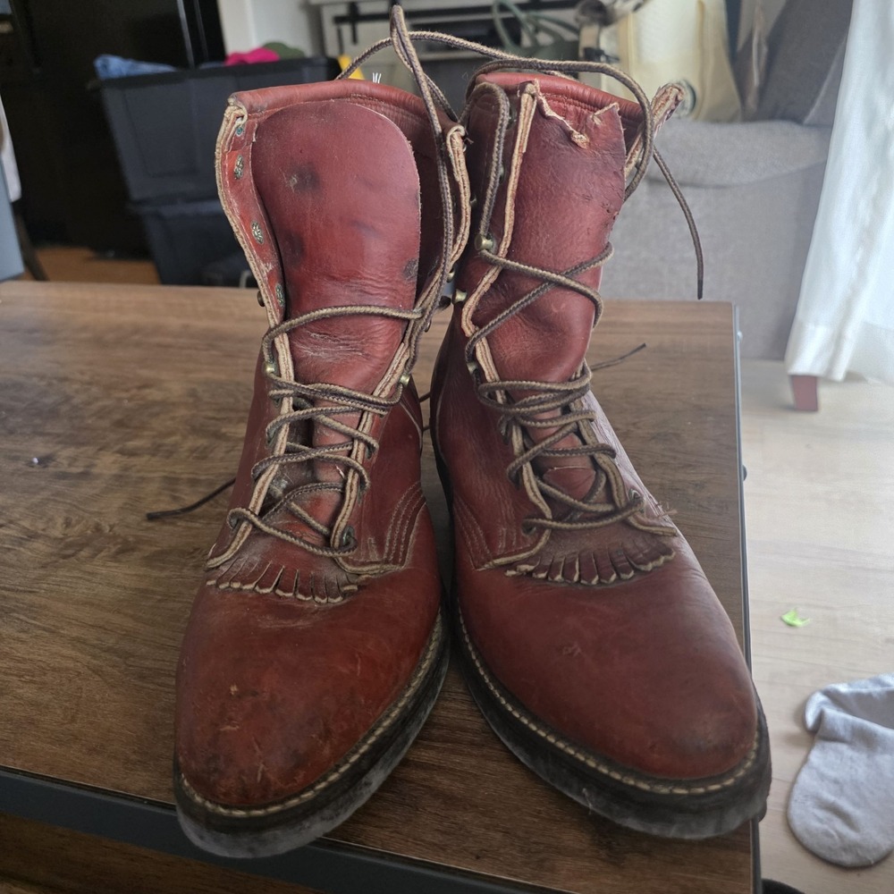 Double H Steel Lacer  Leather Roper HH Riding Boots Women's 6.5 D